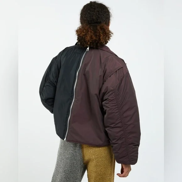 Division Upcycled Oversized Split Bomber Jacket - Sand & Gray sz XL